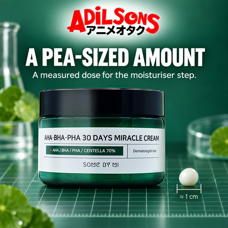 Adilsons Beauty SOME BY MI AHA BHA PHA 30 Days Miracle Cream 60g ad: A PEA-SIZED AMOUNT / A measured dose for the moisturiser step.