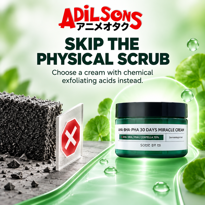 Adilsons Beauty SOME BY MI AHA BHA PHA 30 Days Miracle Cream 60g ad: SKIP THE PHYSICAL SCRUB / Choose a cream with chemical exfoliating acids instead.