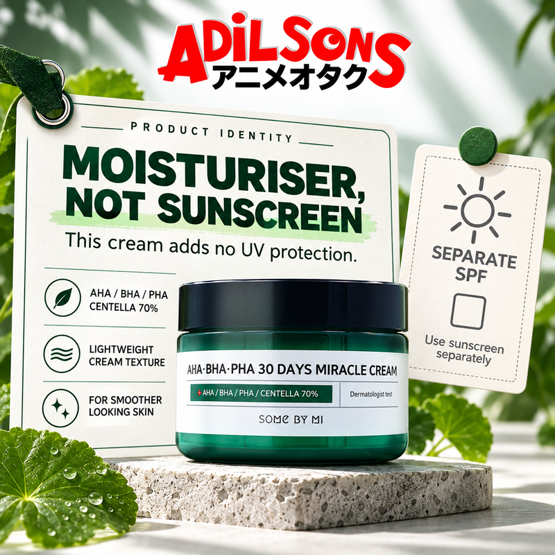 Adilsons Beauty SOME BY MI AHA BHA PHA 30 Days Miracle Cream 60g ad: MOISTURISER, NOT SUNSCREEN / This cream adds no UV protection.