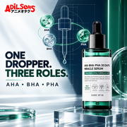 Adilsons Beauty creative for SOME BY MI AHA BHA PHA 30 Days Miracle Serum: One dropper delivers three complementary formula roles
