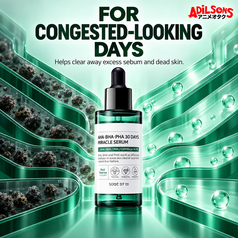 Adilsons Beauty creative for SOME BY MI AHA BHA PHA 30 Days Miracle Serum: Purchase for congested-looking skin concerns without medical framing