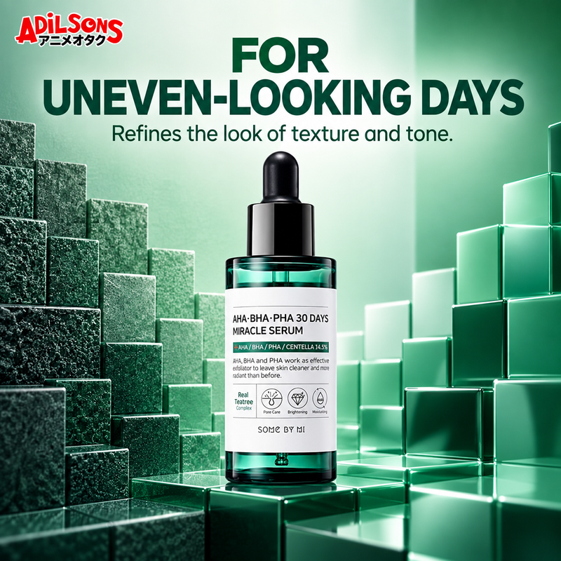 Adilsons Beauty creative for SOME BY MI AHA BHA PHA 30 Days Miracle Serum: Purchase for uneven-looking texture and tone