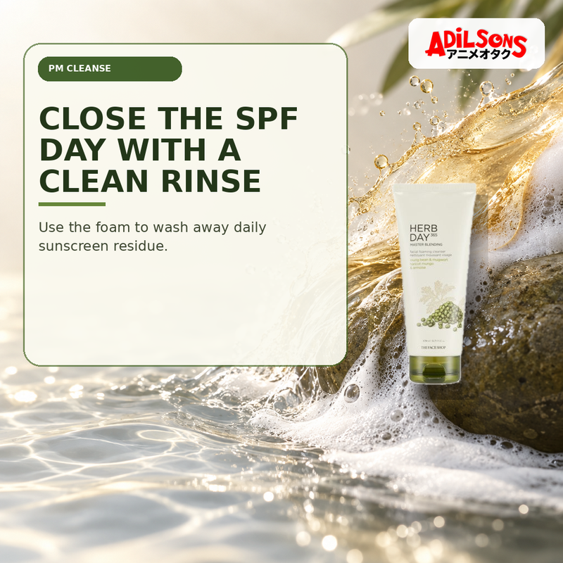 Adilsons Beauty creative for The Face Shop Herb Day 365 Mungbean Foaming Cleanser 170ml — Sunscreen residue.