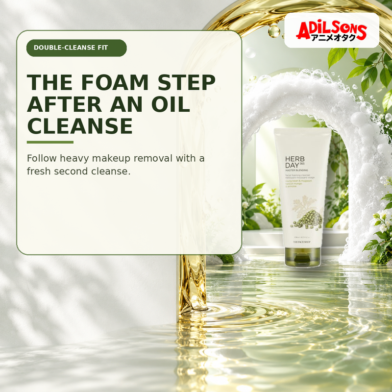 Adilsons Beauty creative for The Face Shop Herb Day 365 Mungbean Foaming Cleanser 170ml — Second cleanse role.