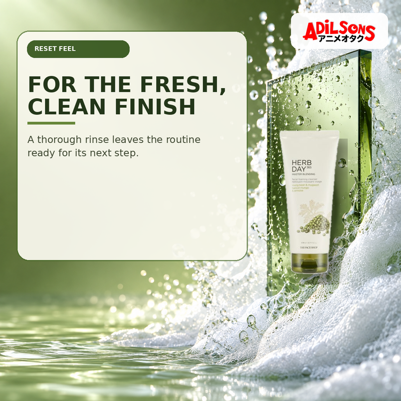 Adilsons Beauty creative for The Face Shop Herb Day 365 Mungbean Foaming Cleanser 170ml — Fresh clean finish.