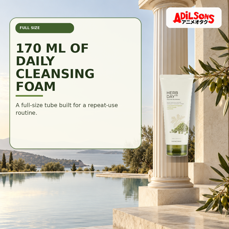 Adilsons Beauty creative for The Face Shop Herb Day 365 Mungbean Foaming Cleanser 170ml — Large 170ml format.