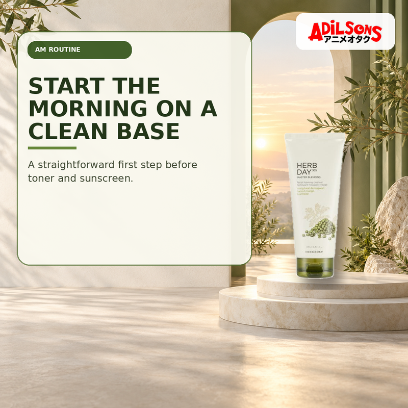 Adilsons Beauty creative for The Face Shop Herb Day 365 Mungbean Foaming Cleanser 170ml — Morning clean base.