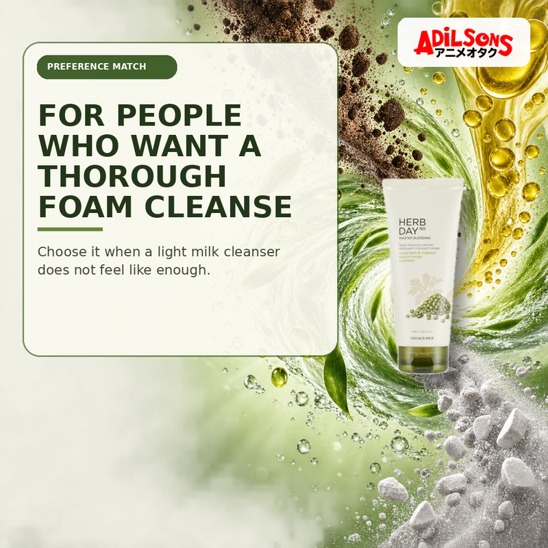 Adilsons Beauty creative for The Face Shop Herb Day 365 Mungbean Foaming Cleanser 170ml — Deep-clean preference.