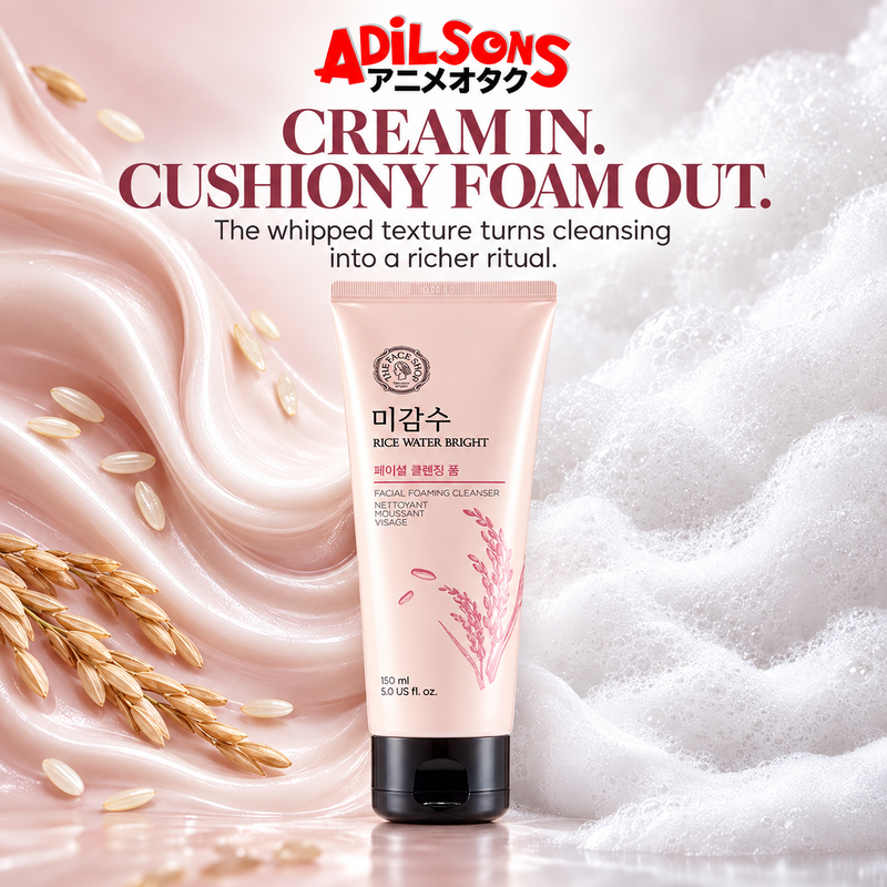 THE FACE SHOP Rice Water Bright Facial Foaming Cleanser 150ml creative: CREAM IN. CUSHIONY FOAM OUT.