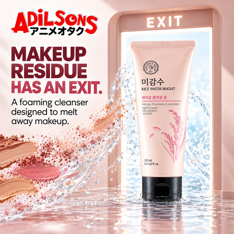 THE FACE SHOP Rice Water Bright Facial Foaming Cleanser 150ml creative: MAKEUP RESIDUE HAS AN EXIT.