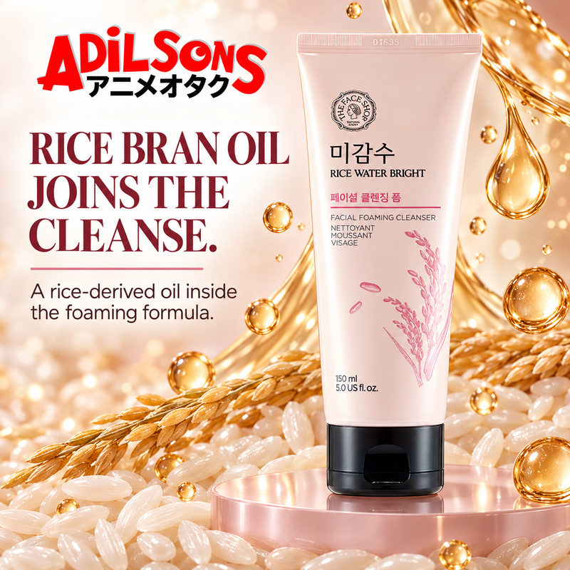 THE FACE SHOP Rice Water Bright Facial Foaming Cleanser 150ml creative: RICE BRAN OIL JOINS THE CLEANSE.