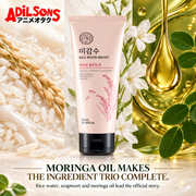 THE FACE SHOP Rice Water Bright Facial Foaming Cleanser 150ml creative: MORINGA OIL MAKES THE INGREDIENT TRIO COMPLETE.