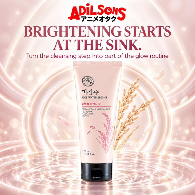 THE FACE SHOP Rice Water Bright Facial Foaming Cleanser 150ml creative: BRIGHTENING STARTS AT THE SINK.