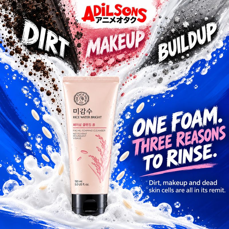 THE FACE SHOP Rice Water Bright Facial Foaming Cleanser 150ml creative: ONE FOAM. THREE REASONS TO RINSE.