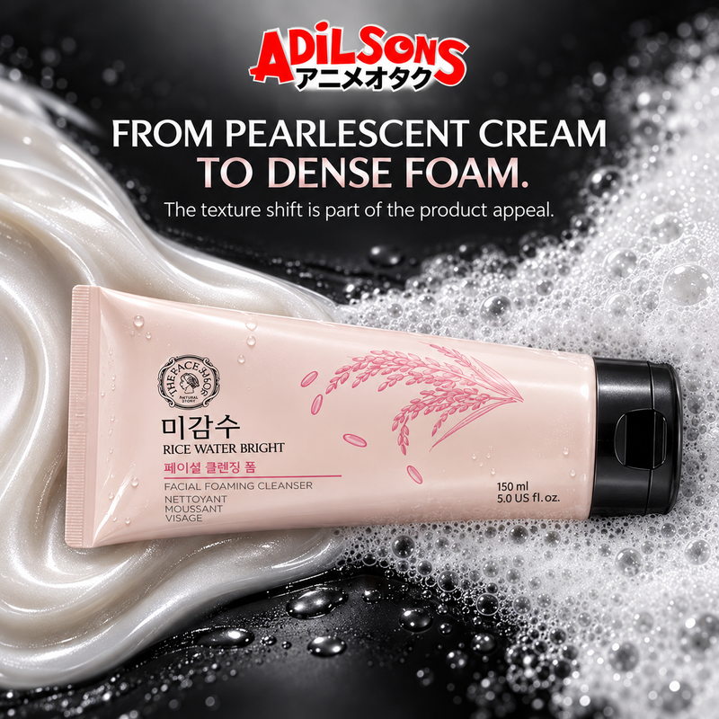 THE FACE SHOP Rice Water Bright Facial Foaming Cleanser 150ml creative: FROM PEARLESCENT CREAM TO DENSE FOAM.