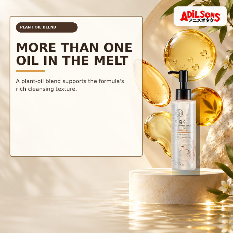 Rich cleansing oil with four distinct suspended plant-oil orbs.