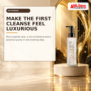 The Face Shop Rice Water Bright Rich Cleansing Oil in a champagne-gold hero setting.