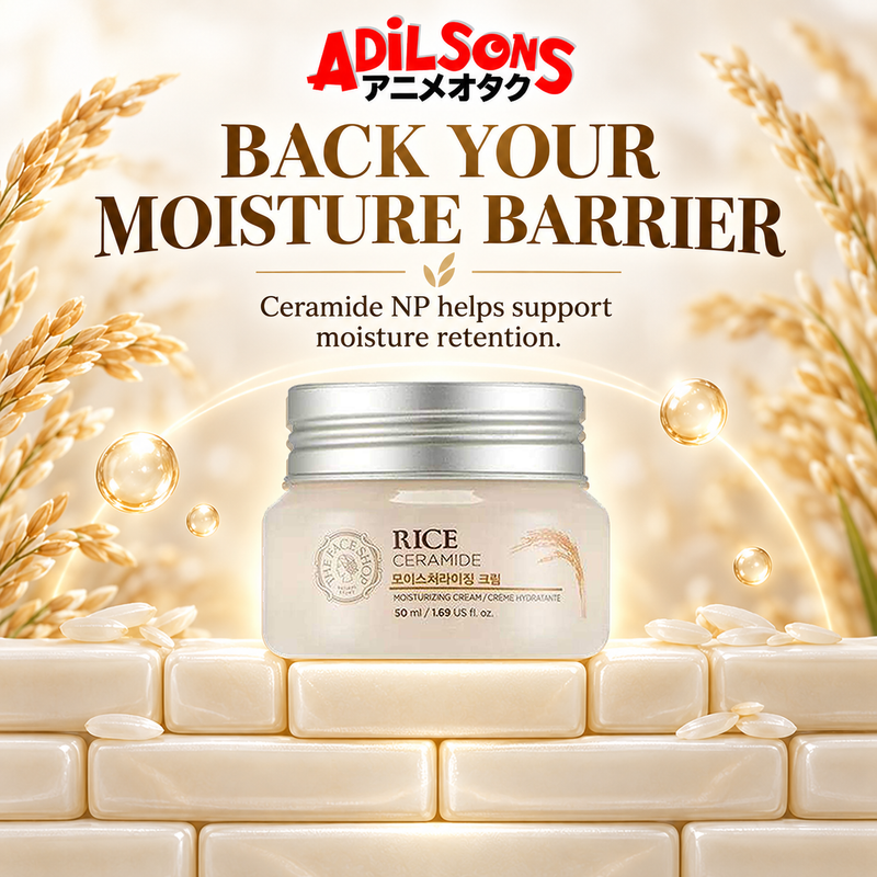 The Face Shop Rice & Ceramide Moisturizing Cream 50 ml in a ceramide tile wall