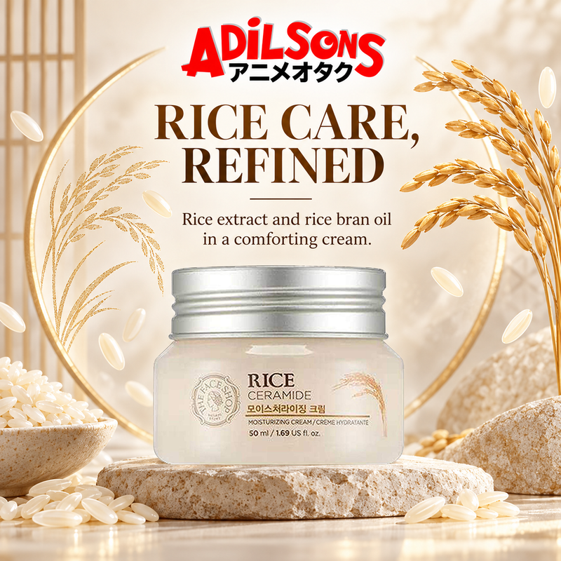 The Face Shop Rice & Ceramide Moisturizing Cream 50 ml in a rice constellation
