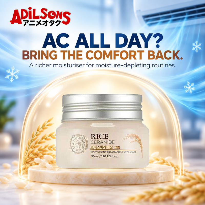 The Face Shop Rice & Ceramide Moisturizing Cream 50 ml in a warm dome against AC currents