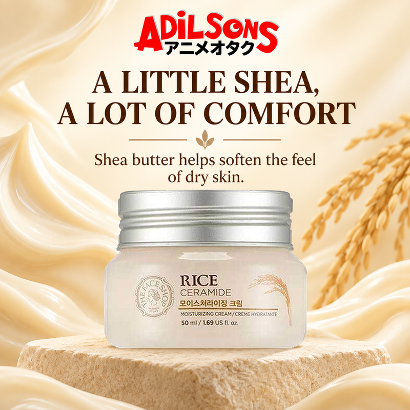 The Face Shop Rice & Ceramide Moisturizing Cream 50 ml in a shea comfort sculpture