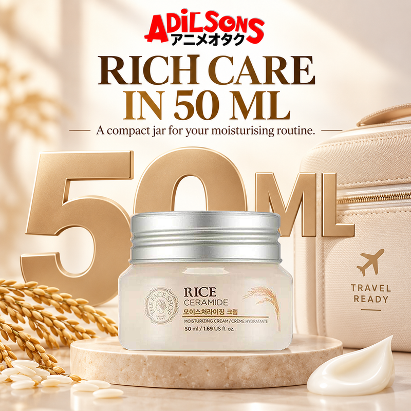 The Face Shop Rice & Ceramide Moisturizing Cream 50 ml in a large 50 ml travel grid