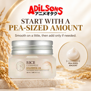 The Face Shop Rice & Ceramide Moisturizing Cream 50 ml in a pea-sized cream guide