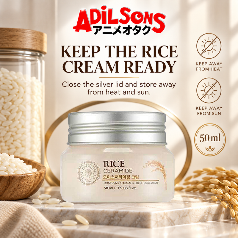 The Face Shop Rice & Ceramide Moisturizing Cream 50 ml in a storage reminder still life
