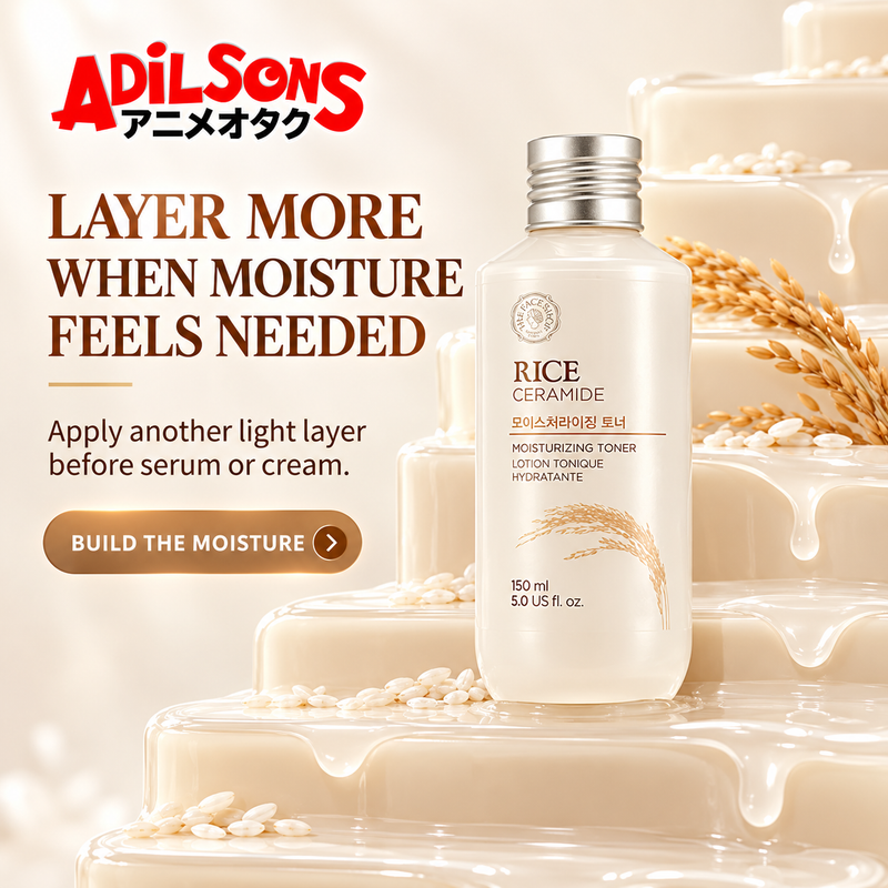 Adilsons creative for The Face Shop Rice & Ceramide Moisturizing Toner 150ml — LAYER MORE WHEN MOISTURE FEELS NEEDED