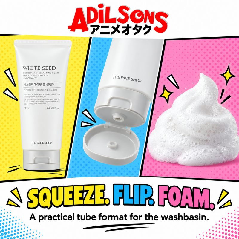 Adilsons creative for THE FACE SHOP White Seed Exfoliating Cleansing Foam 150ML — SQUEEZE. FLIP. FOAM.