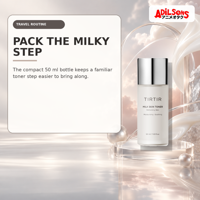 Adilsons Beauty creative for TIRTIR Milk Skin Toner 50ml — Travel-friendly format.