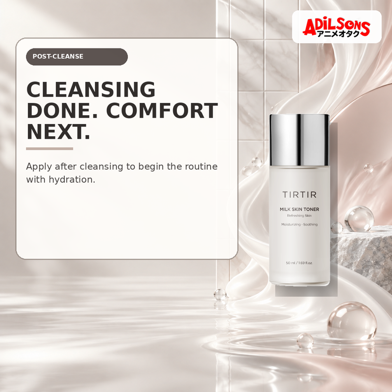 Adilsons Beauty creative for TIRTIR Milk Skin Toner 50ml — After-cleansing step.