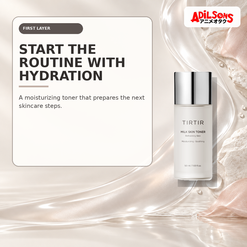 Adilsons Beauty creative for TIRTIR Milk Skin Toner 50ml — First hydration layer.