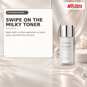 Adilsons Beauty creative for TIRTIR Milk Skin Toner 50ml — Cotton-pad application.