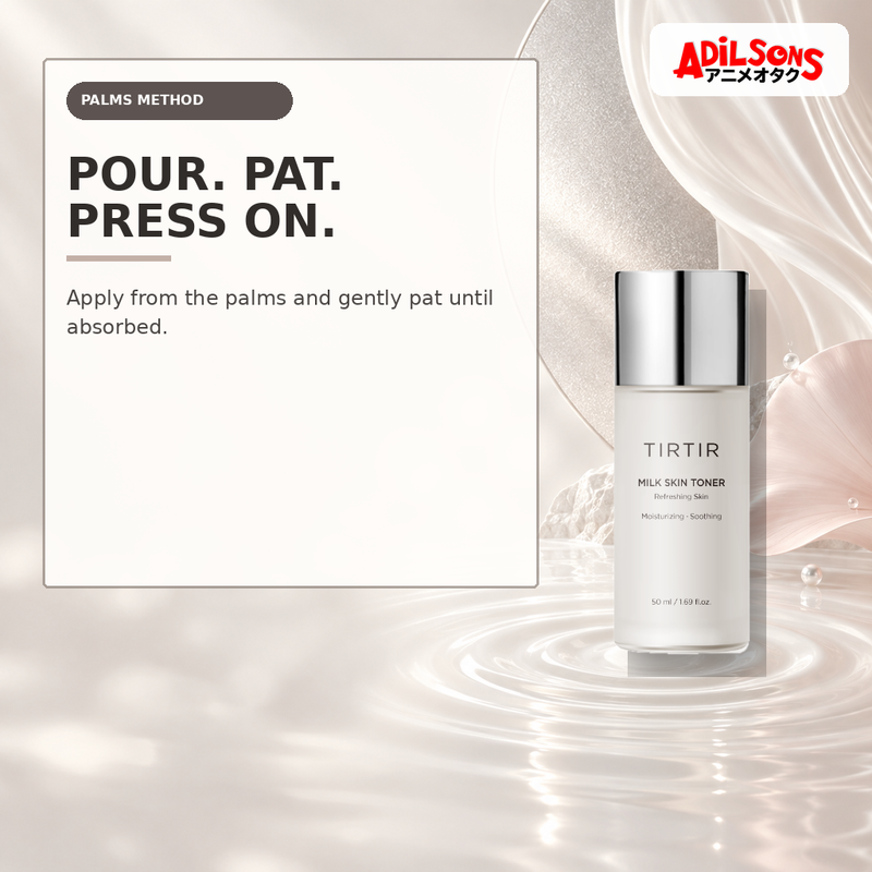 Adilsons Beauty creative for TIRTIR Milk Skin Toner 50ml — Palm application.