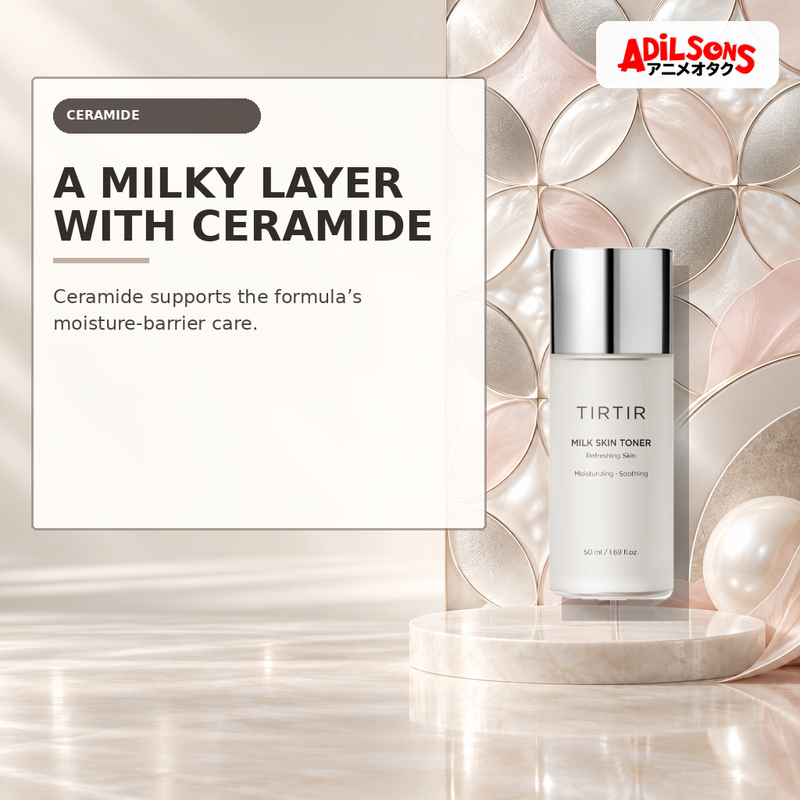 Adilsons Beauty creative for TIRTIR Milk Skin Toner 50ml — Ceramide support.