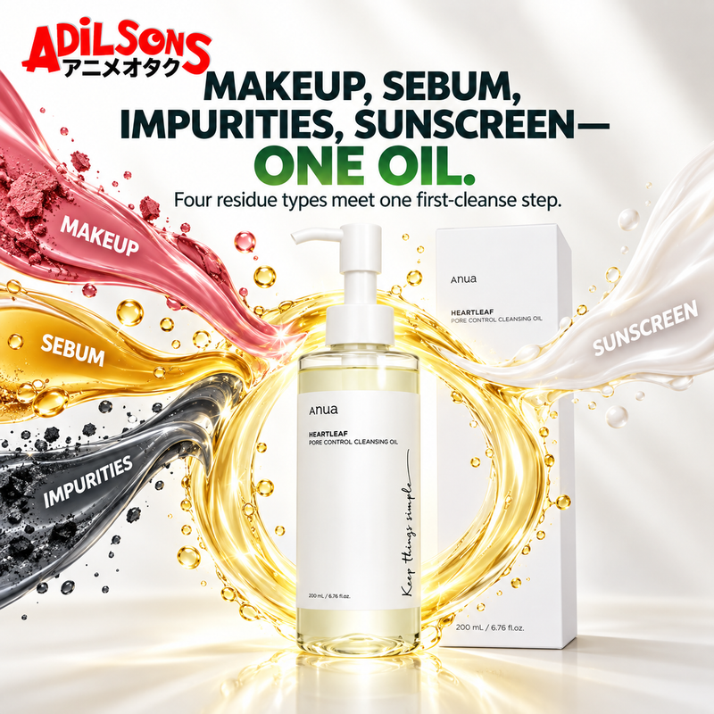 Anua Heartleaf Pore Control Cleansing Oil 200ml creative: MAKEUP, SEBUM, IMPURITIES, SUNSCREEN—ONE OIL.