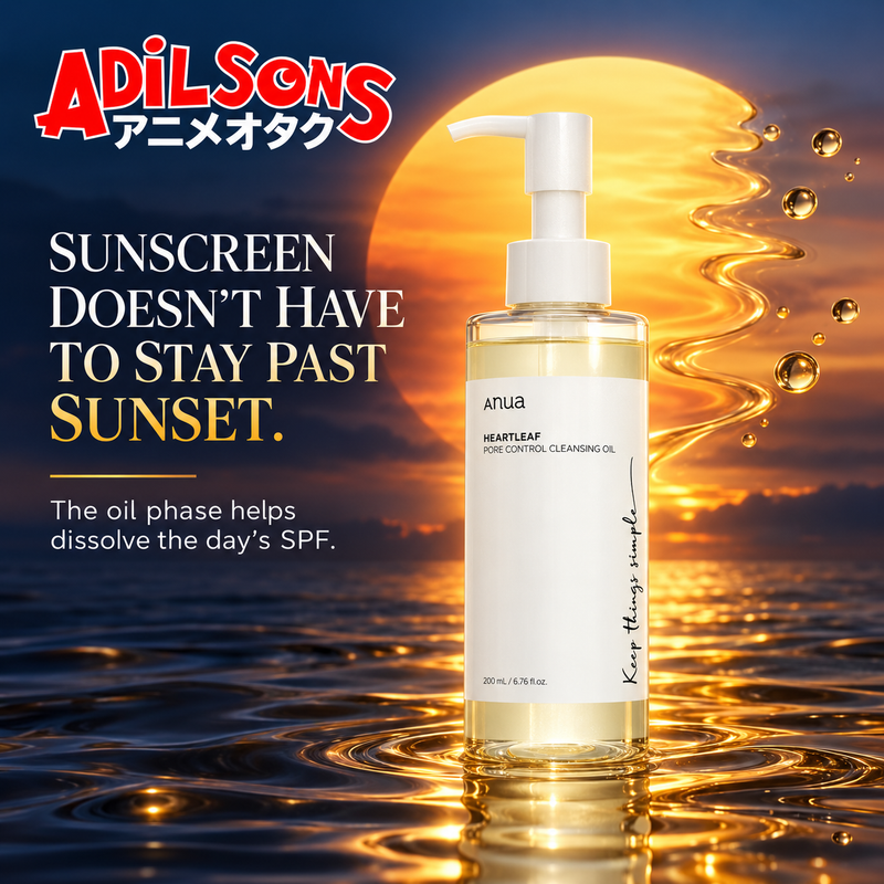 Anua Heartleaf Pore Control Cleansing Oil 200ml creative: SUNSCREEN DOESN’T HAVE TO STAY PAST SUNSET.