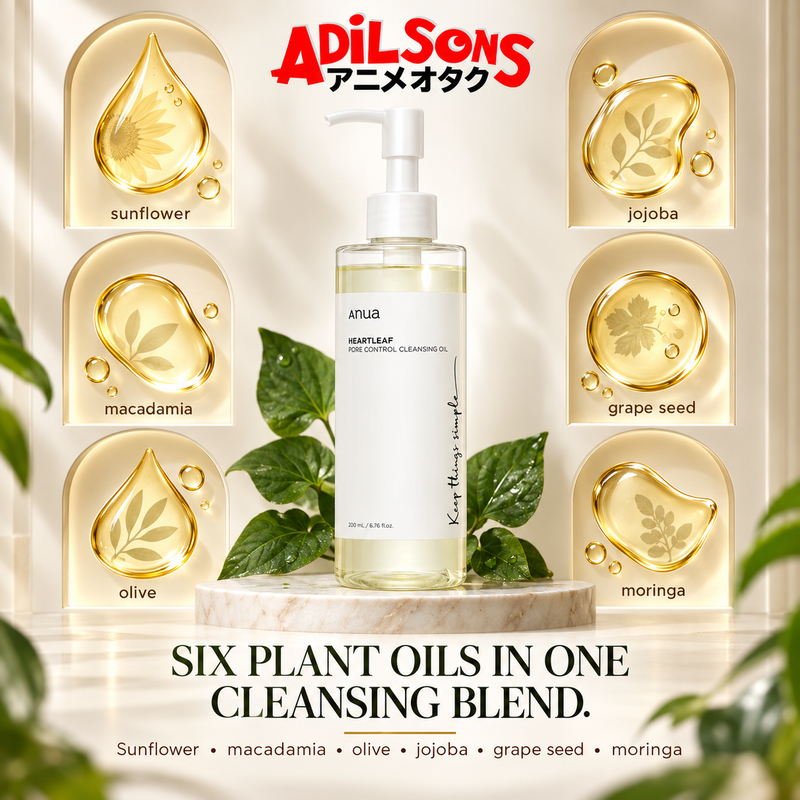 Anua Heartleaf Pore Control Cleansing Oil 200ml creative: SIX PLANT OILS IN ONE CLEANSING BLEND.