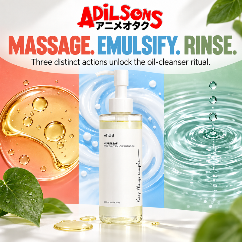 Anua Heartleaf Pore Control Cleansing Oil 200ml creative: MASSAGE. EMULSIFY. RINSE.