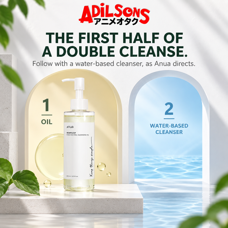 Anua Heartleaf Pore Control Cleansing Oil 200ml creative: THE FIRST HALF OF A DOUBLE CLEANSE.