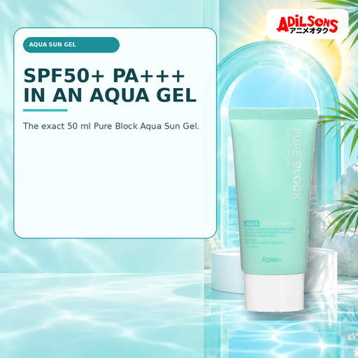 Adilsons Beauty creative for A'pieu Pure Block Aqua Sun Gel SPF50+ PA+++ 50ml — Exact product and rating.