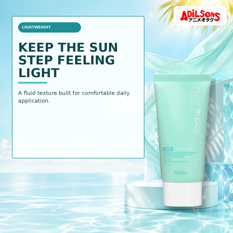 Adilsons Beauty creative for A'pieu Pure Block Aqua Sun Gel SPF50+ PA+++ 50ml — Lightweight feel.
