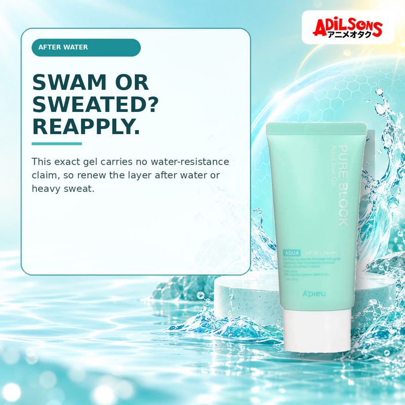 Adilsons Beauty creative for A'pieu Pure Block Aqua Sun Gel SPF50+ PA+++ 50ml — Water reapplication.