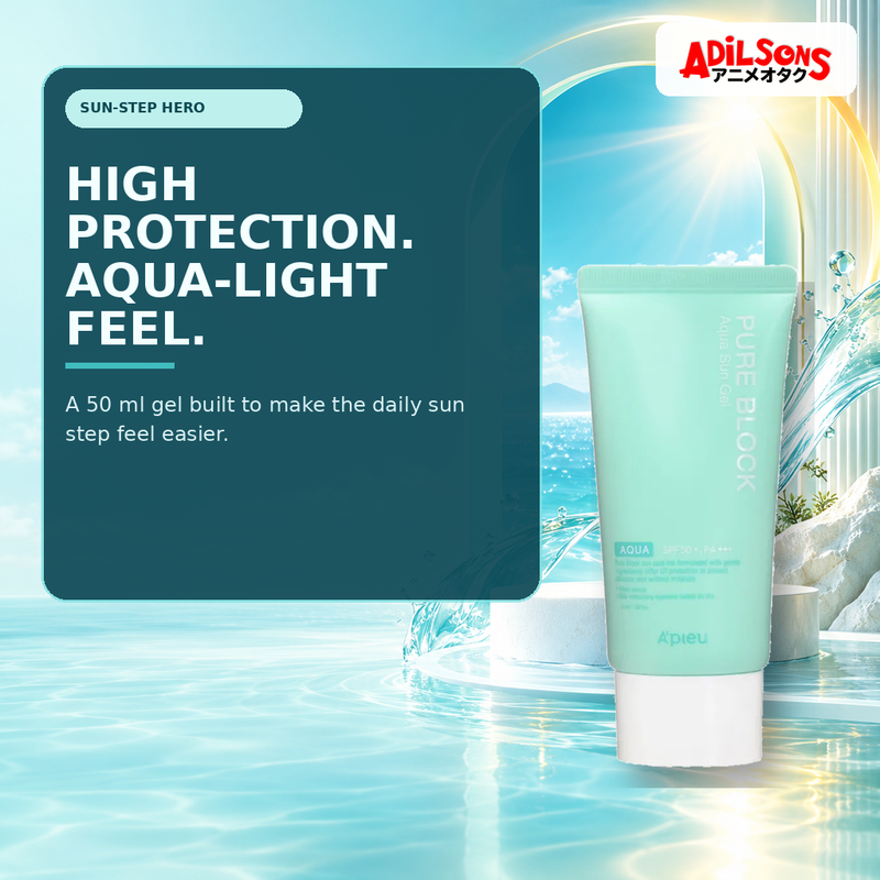 Adilsons Beauty creative for A'pieu Pure Block Aqua Sun Gel SPF50+ PA+++ 50ml — Hero purchase case.