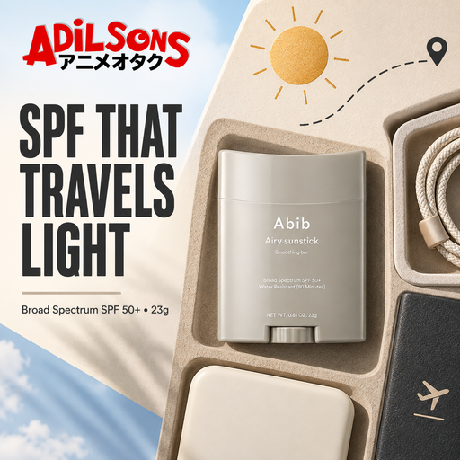 Adilsons Beauty creative for Abib Airy Sunstick Smoothing Bar 23g: SPF That Travels Light.