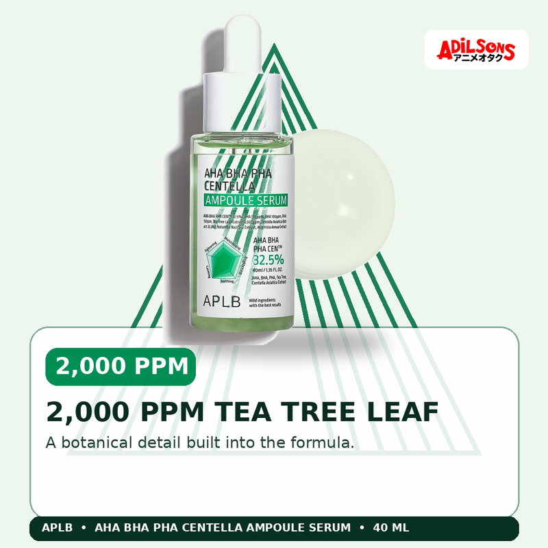 APLB AHA BHA PHA Centella Ampoule Serum 40ml — 2,000 Ppm Tea Tree Leaf — Adilsons