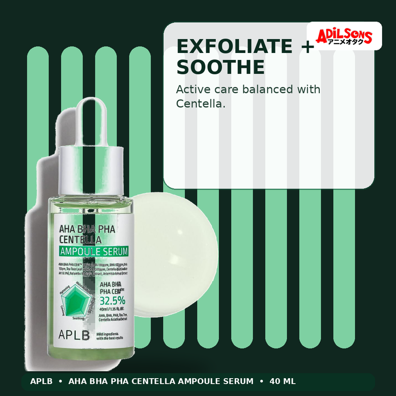 APLB AHA BHA PHA Centella Ampoule Serum 40ml — Exfoliate + Soothe — Adilsons