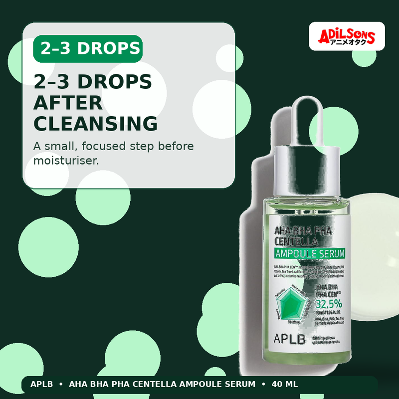 APLB AHA BHA PHA Centella Ampoule Serum 40ml — 2–3 Drops After Cleansing — Adilsons