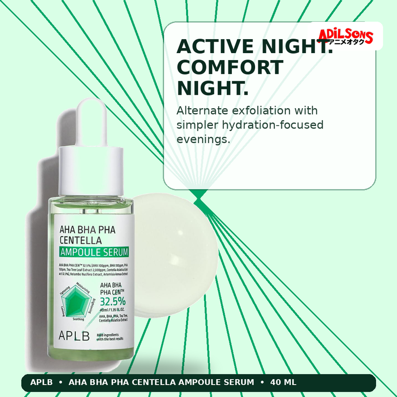 APLB AHA BHA PHA Centella Ampoule Serum 40ml — Active Night. Comfort Night. — Adilsons